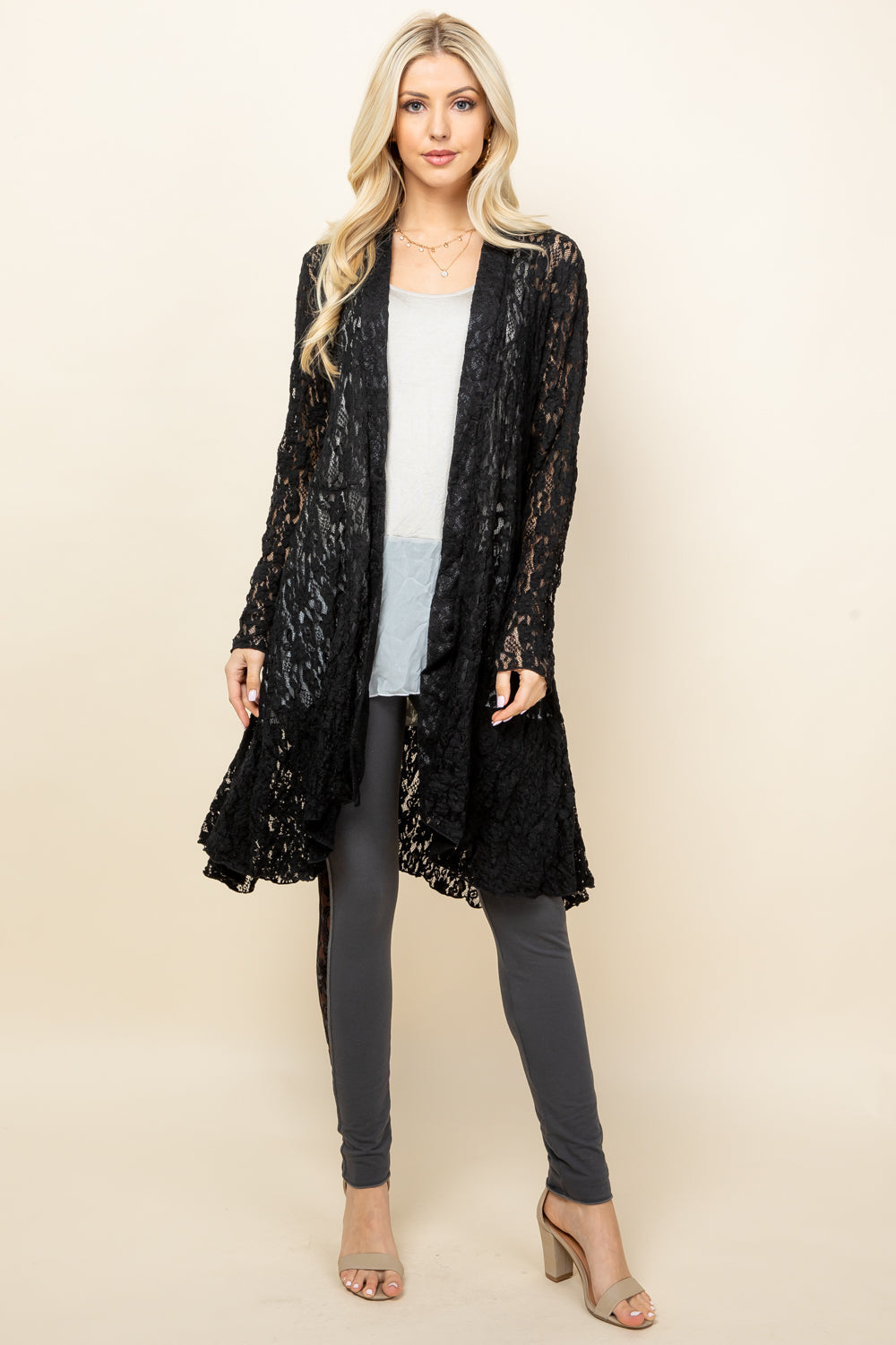Full image of black short pucker jacket – elegant boho lace duster