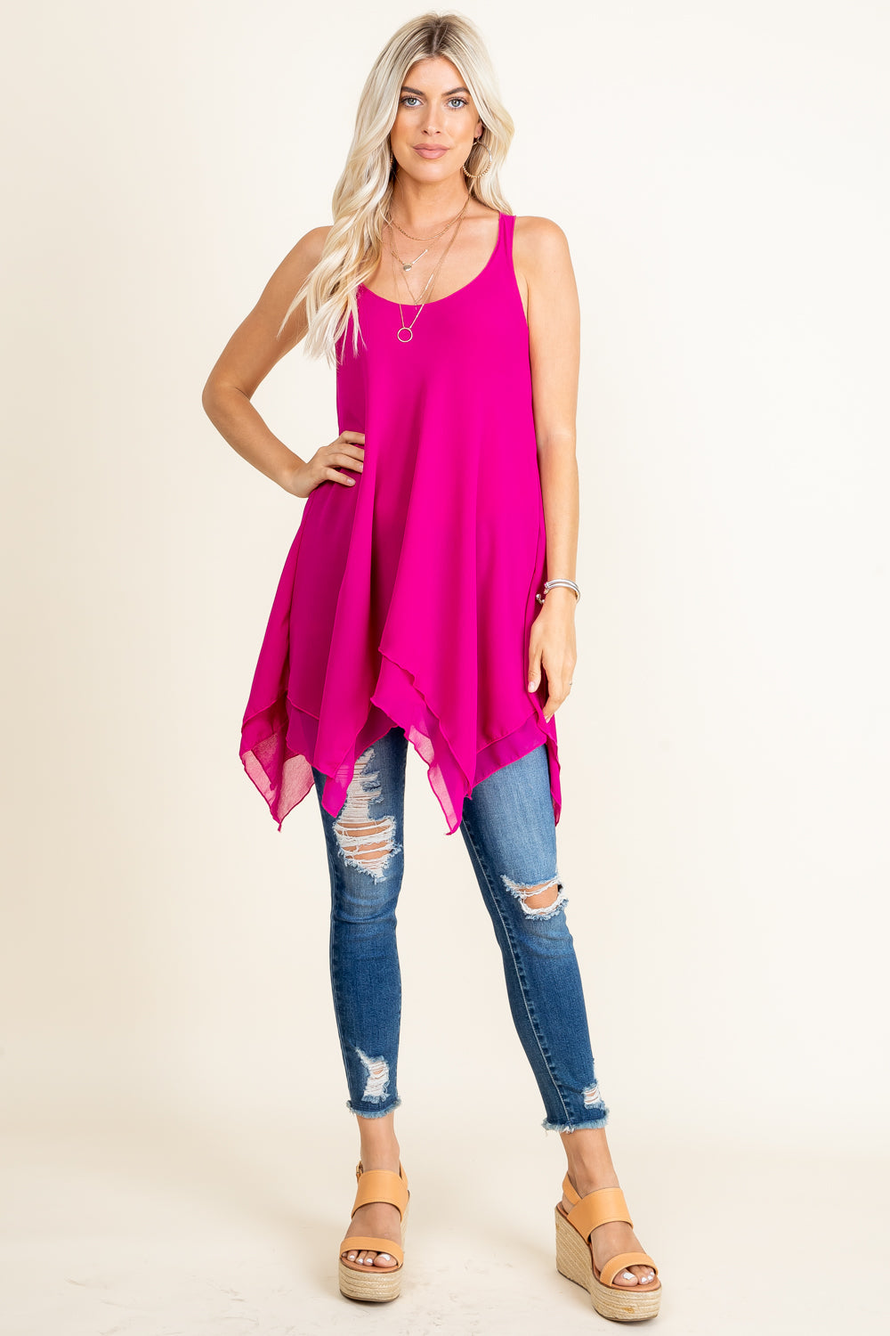 Full image of fuchsia swing tunic for women – sleeveless versatile top or dress