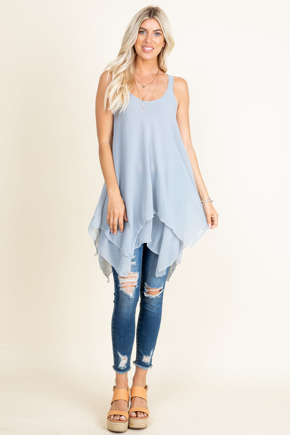 Full image of gray swing tunic for women – sleeveless versatile top or dress