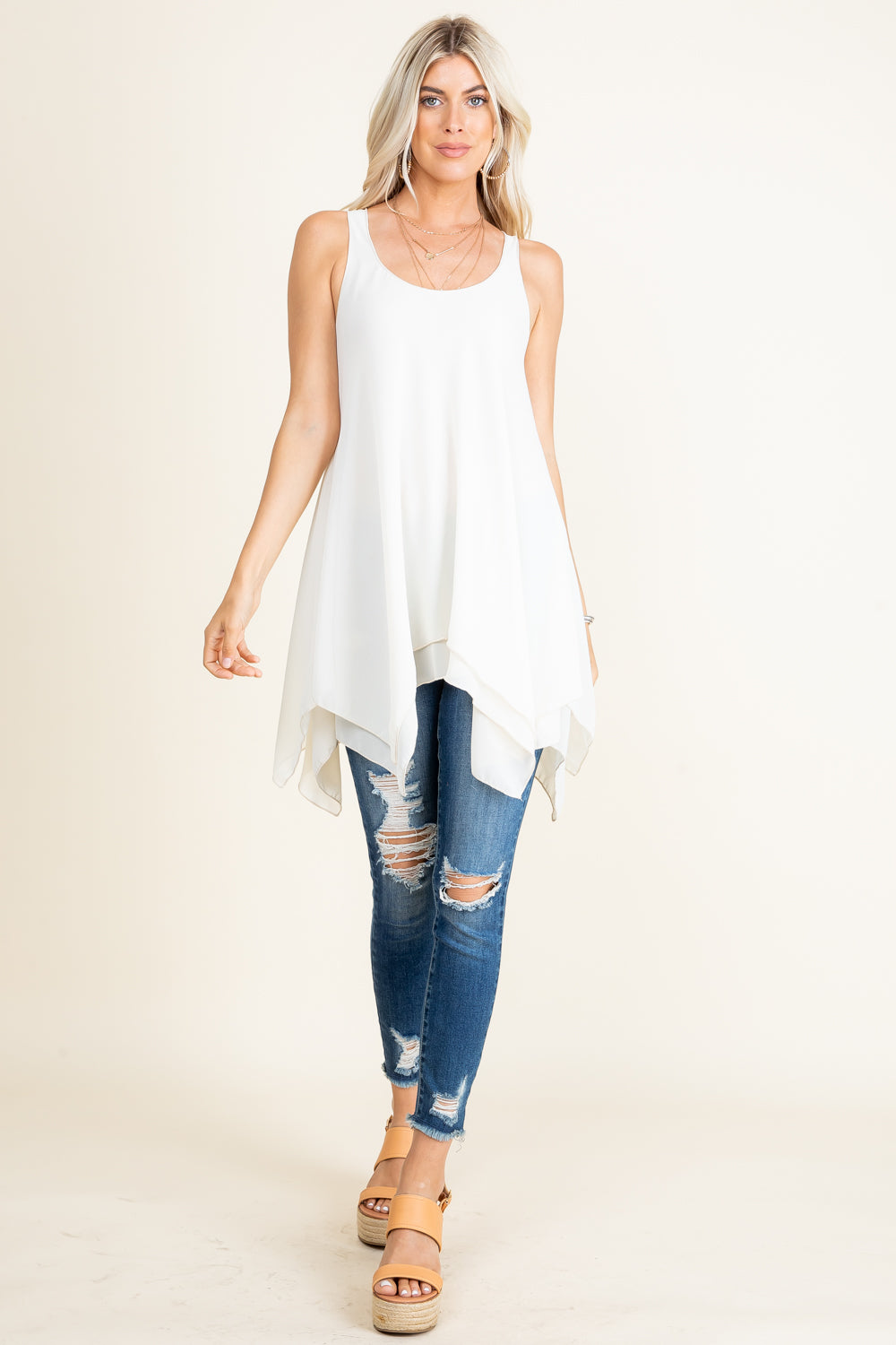 Full image of ivory swing tunic for women – sleeveless versatile top or dress