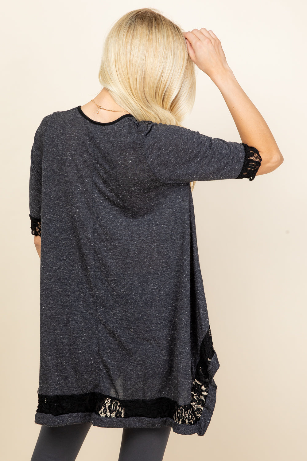 Lace Trim Tunic Top - Dark Heather