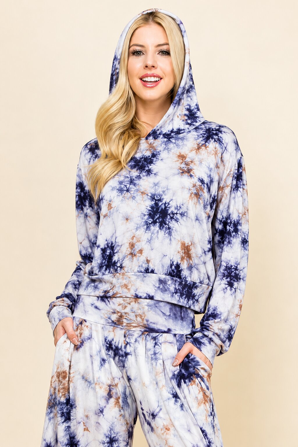 Navy Tie-Dye Cropped Hoodie – Soft Lounge Hoodie for Women | Made in USA