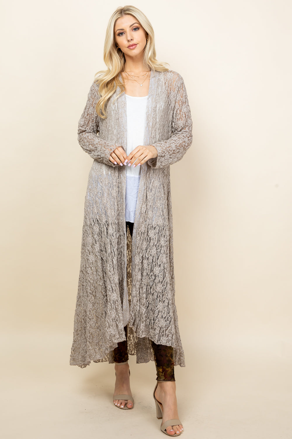 Pucker Lace Long Jacket - Oatmeal