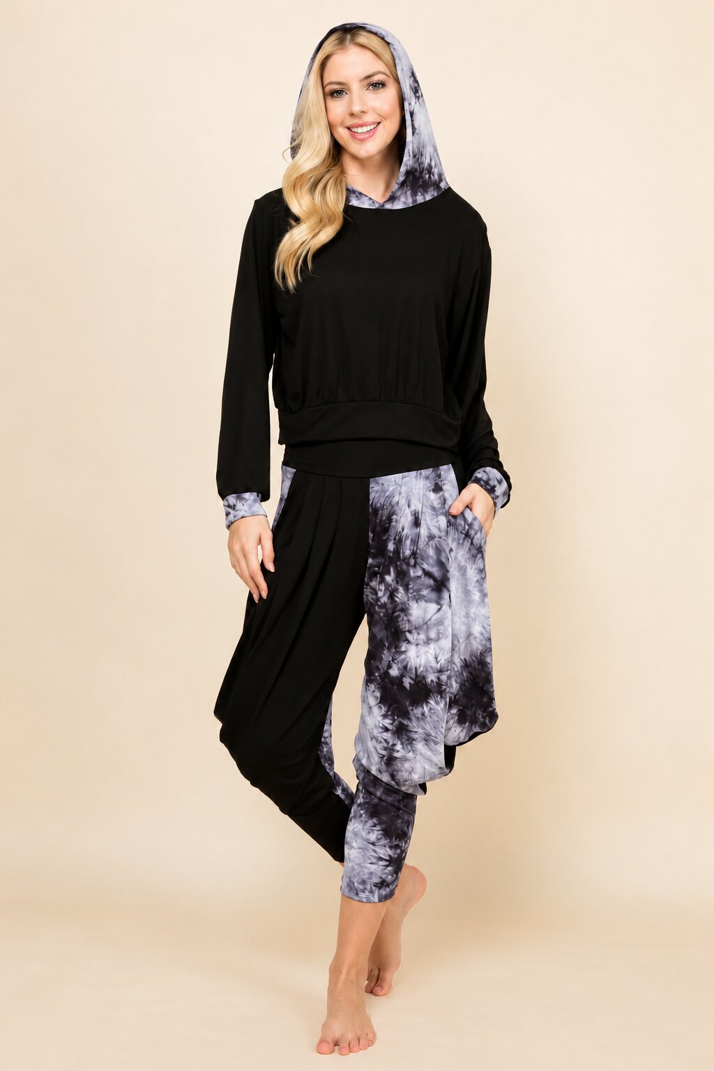 Black Cloud Patchwork Hoodie & Harem Pants Matching Set | Made in USA