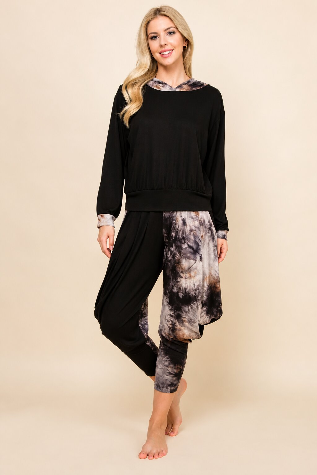 Black Patchwork Hoodie & Harem Pants Matching Set | Made in USA