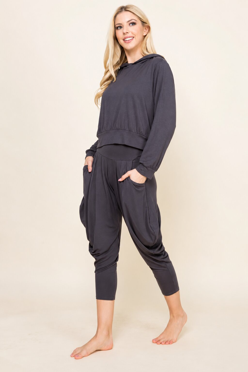 Charcoal Hoodie & Harem Pants Matching Set Side