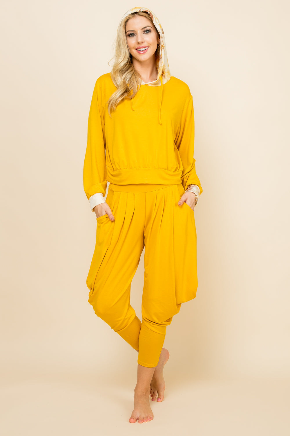 Mustard Solid Pants & Mustard Patchwork Hoodie