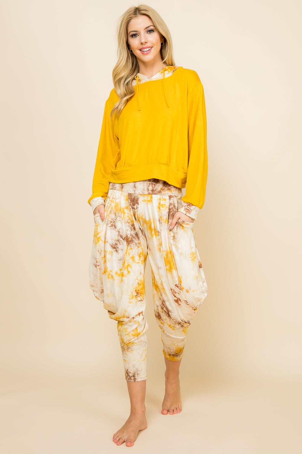 Mustard Tie-Dye Pants & Mustard Patchwork Hoodie