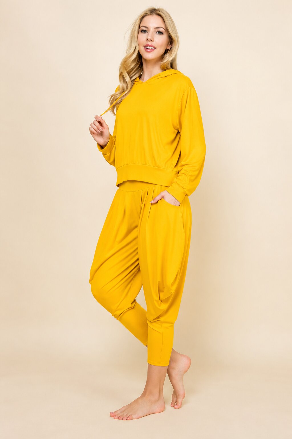 Mustard Hoodie & Harem Pants Matching Set | Made in USA