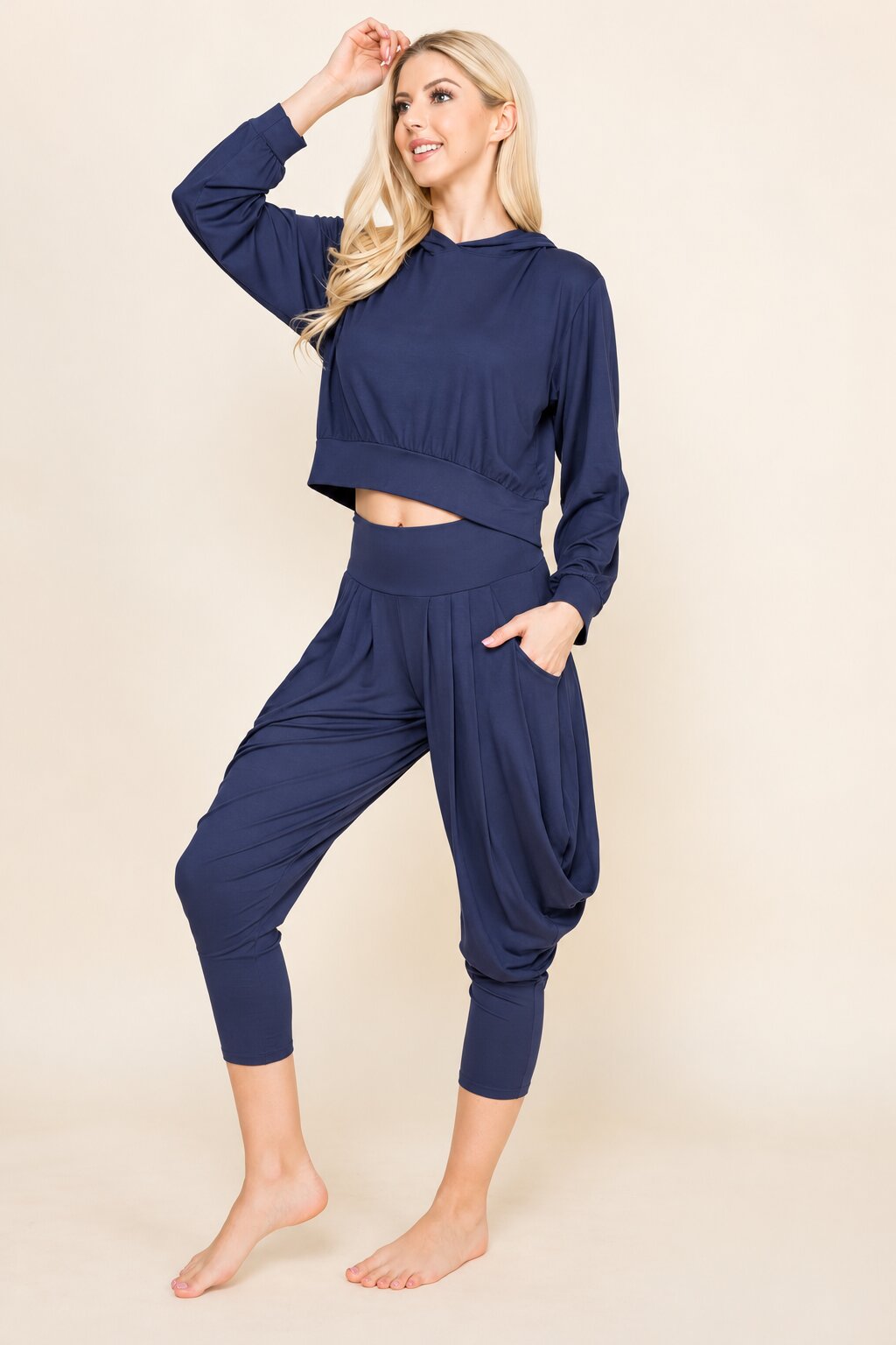 Navy Blue Hoodie & Harem Pants Matching Set | Made in USA