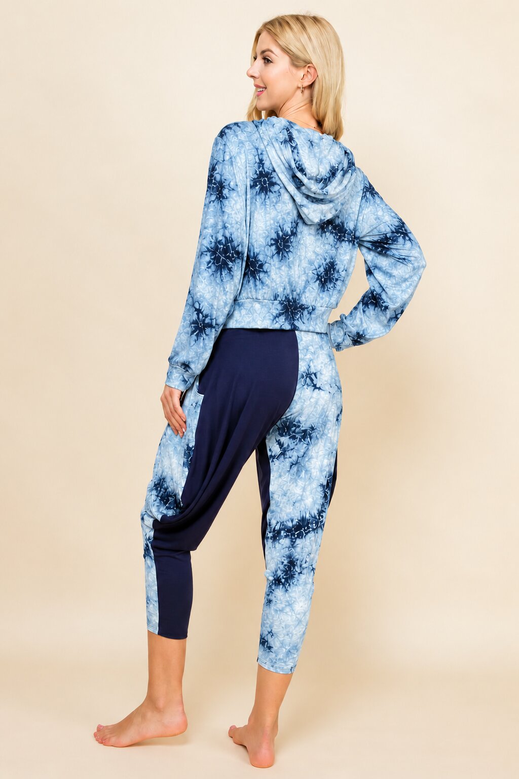 Navy Cloud Tie Dye Hoodie & Harem Pants Matching Set | Made in USA