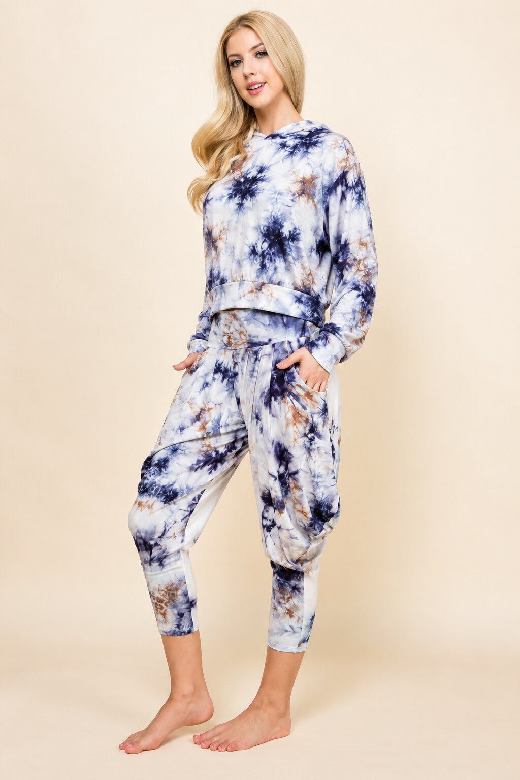 Navy Tie Dye Hoodie & Harem Pants Matching Set | Made in USA