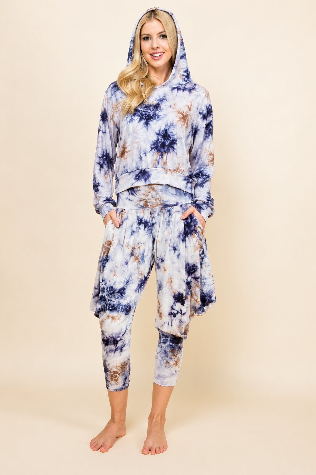 Navy Tie Dye Hoodie & Harem Pants Matching Set | Made in USA