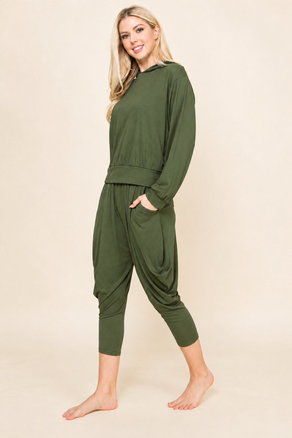 Olive Hoodie & Harem Pants Matching Set | Made in USA