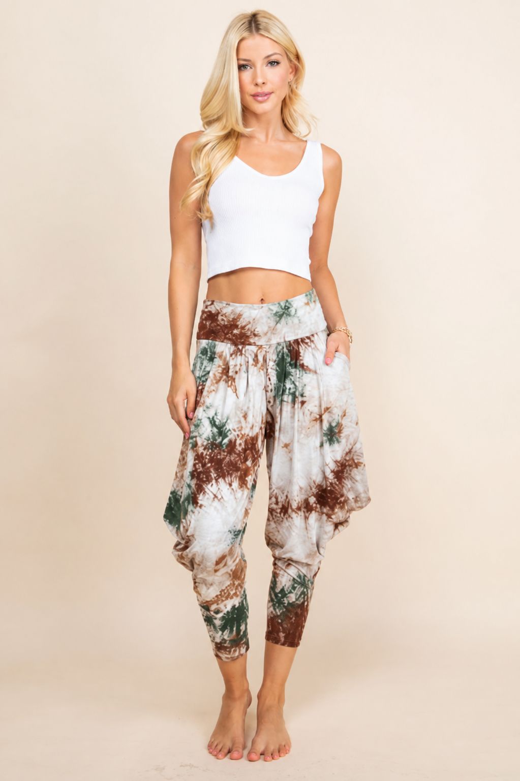 Olive Tie-Dye Harem Pants – Boho Festival Yoga Lounge Pants | Kooniez