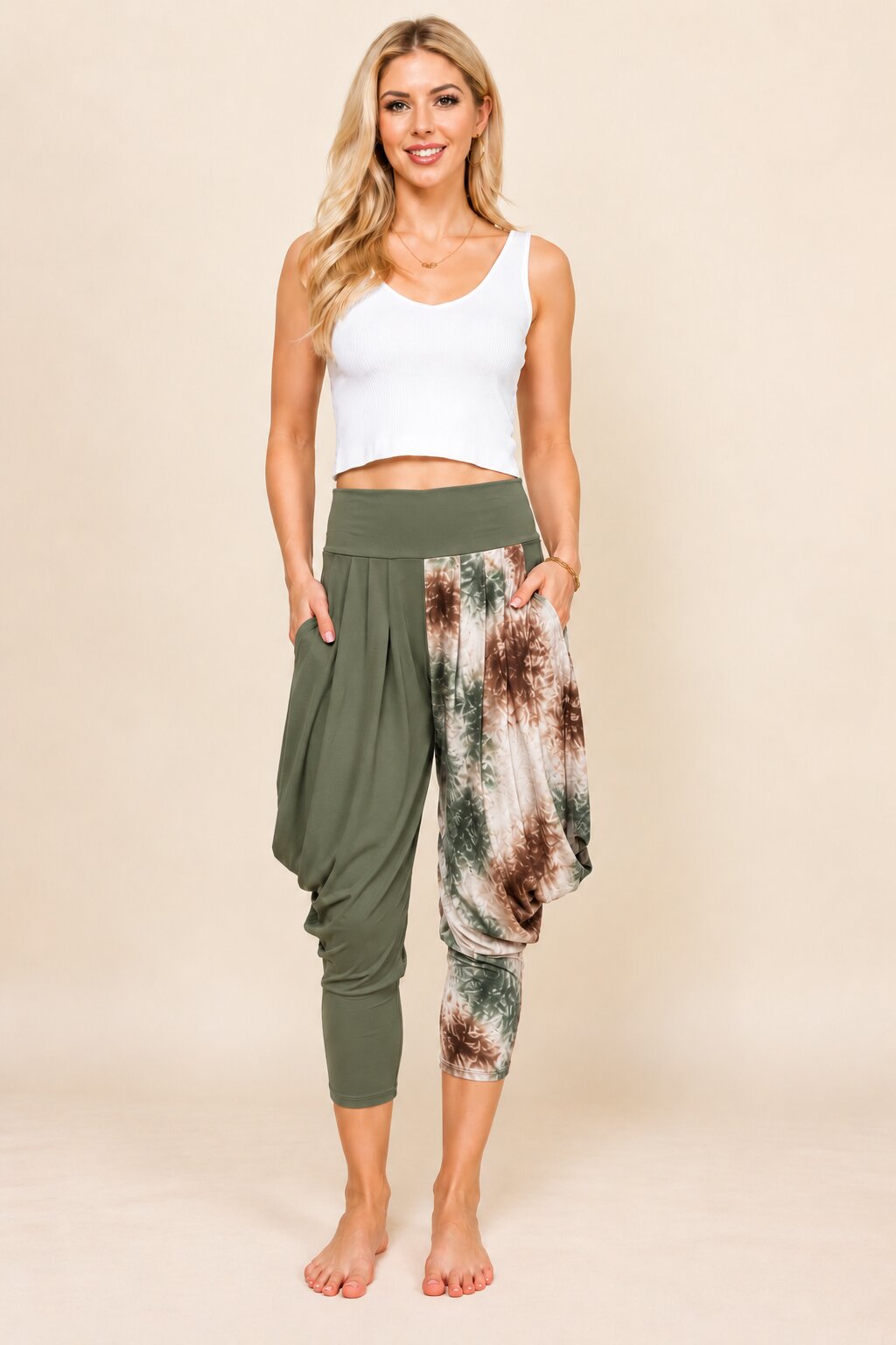 Olive Patchwork Kooniez Harem Pants Full
