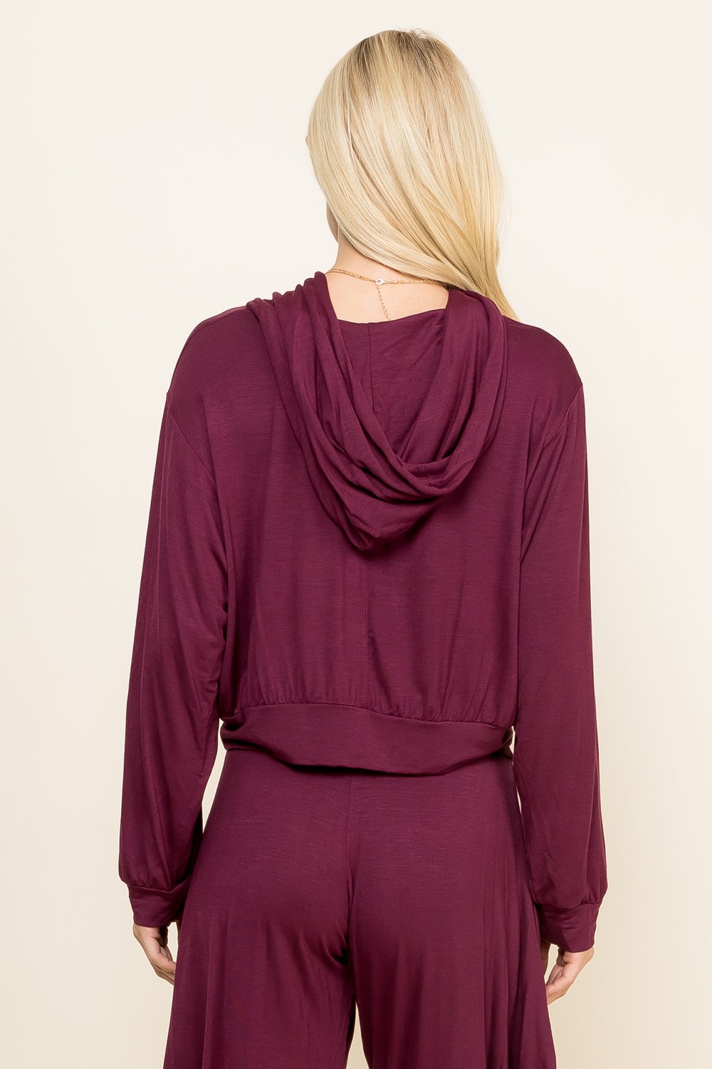 Back view of burgundy women&