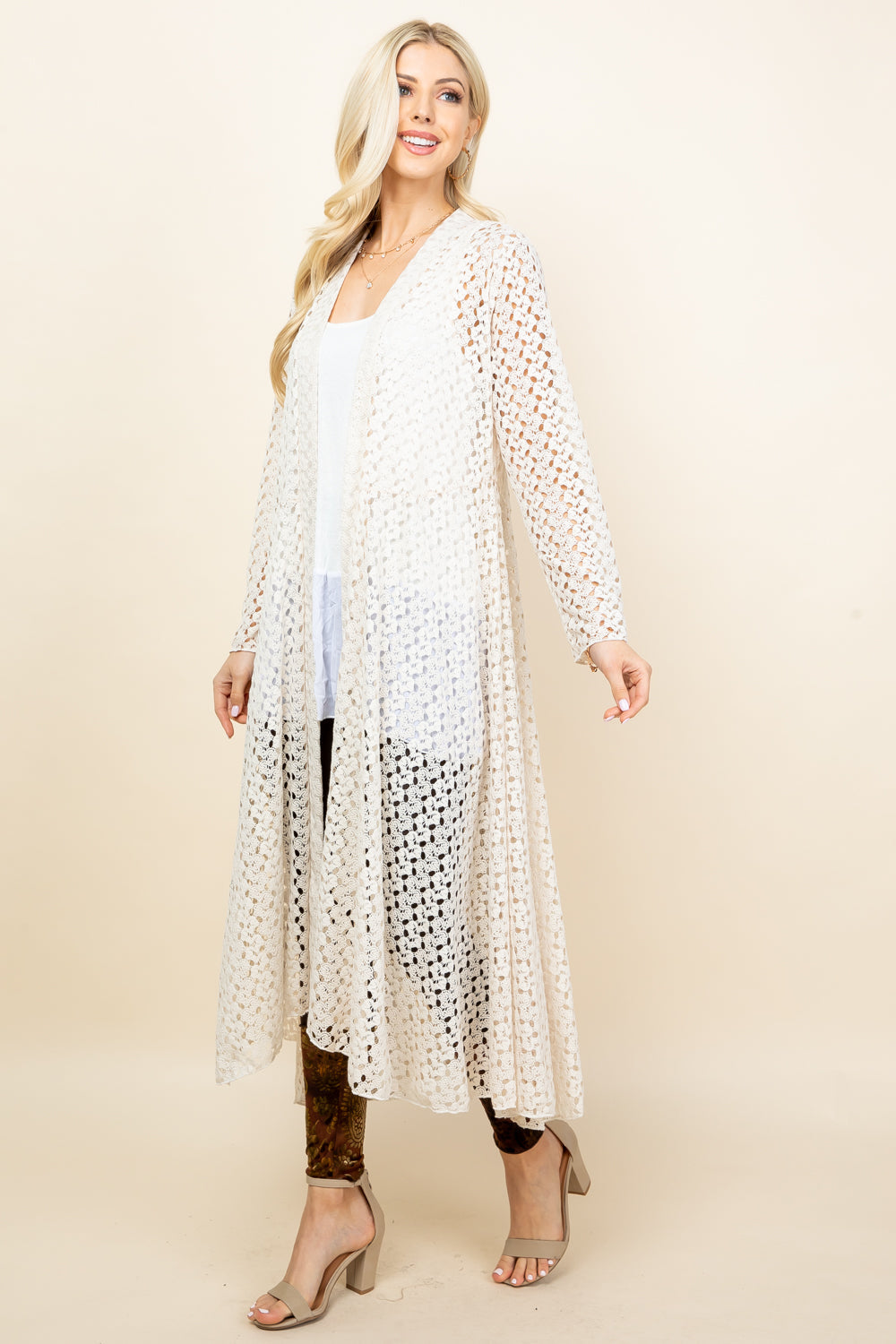 Full image of ivory long crochet lace jacket – lightweight and elegant duster