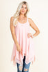 Front view of woman wearing rose sleeveless swing tunic top – flowy and soft, made in USA