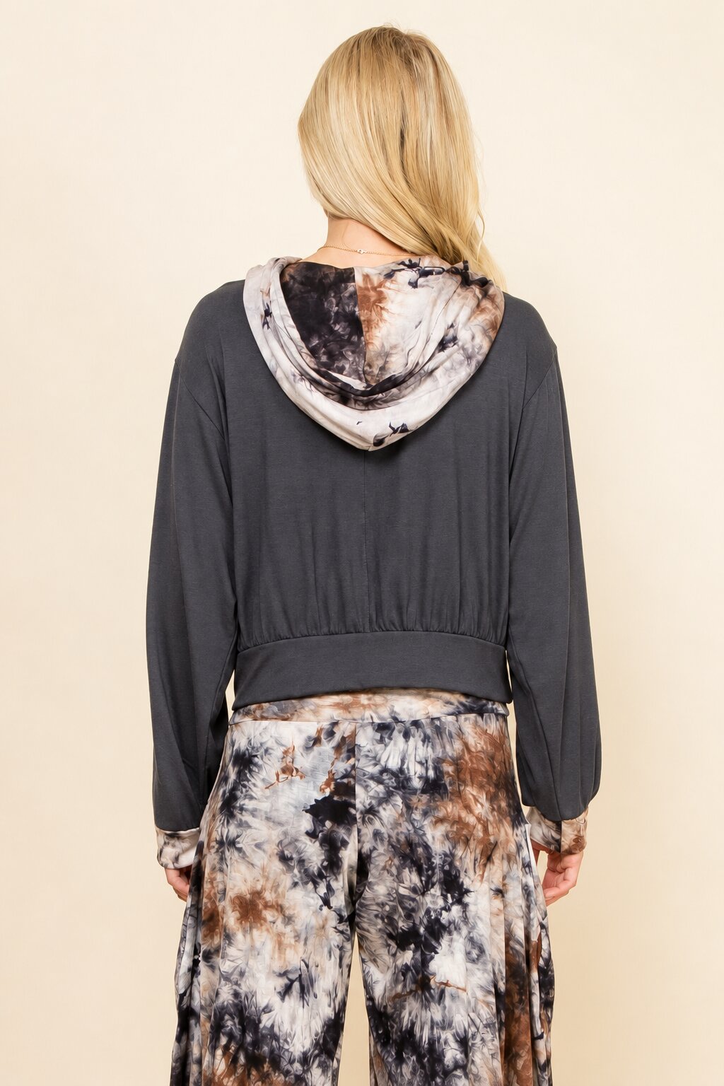 Charcoal &amp; Dark Navy Tie-Dye Cropped Hoodie – Soft Lounge Hoodie for Women | Made in USA