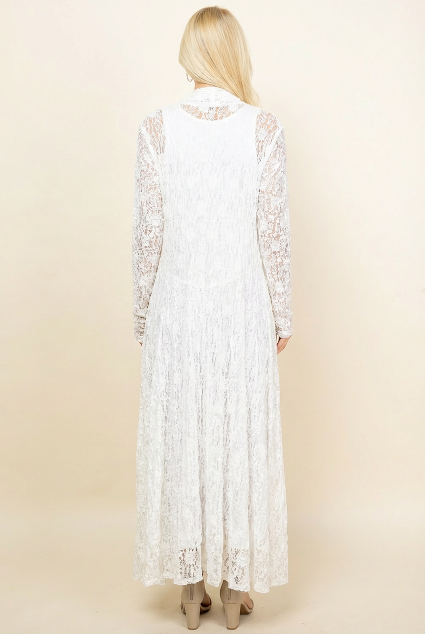 Ivory Lace Long Duster Jacket Back