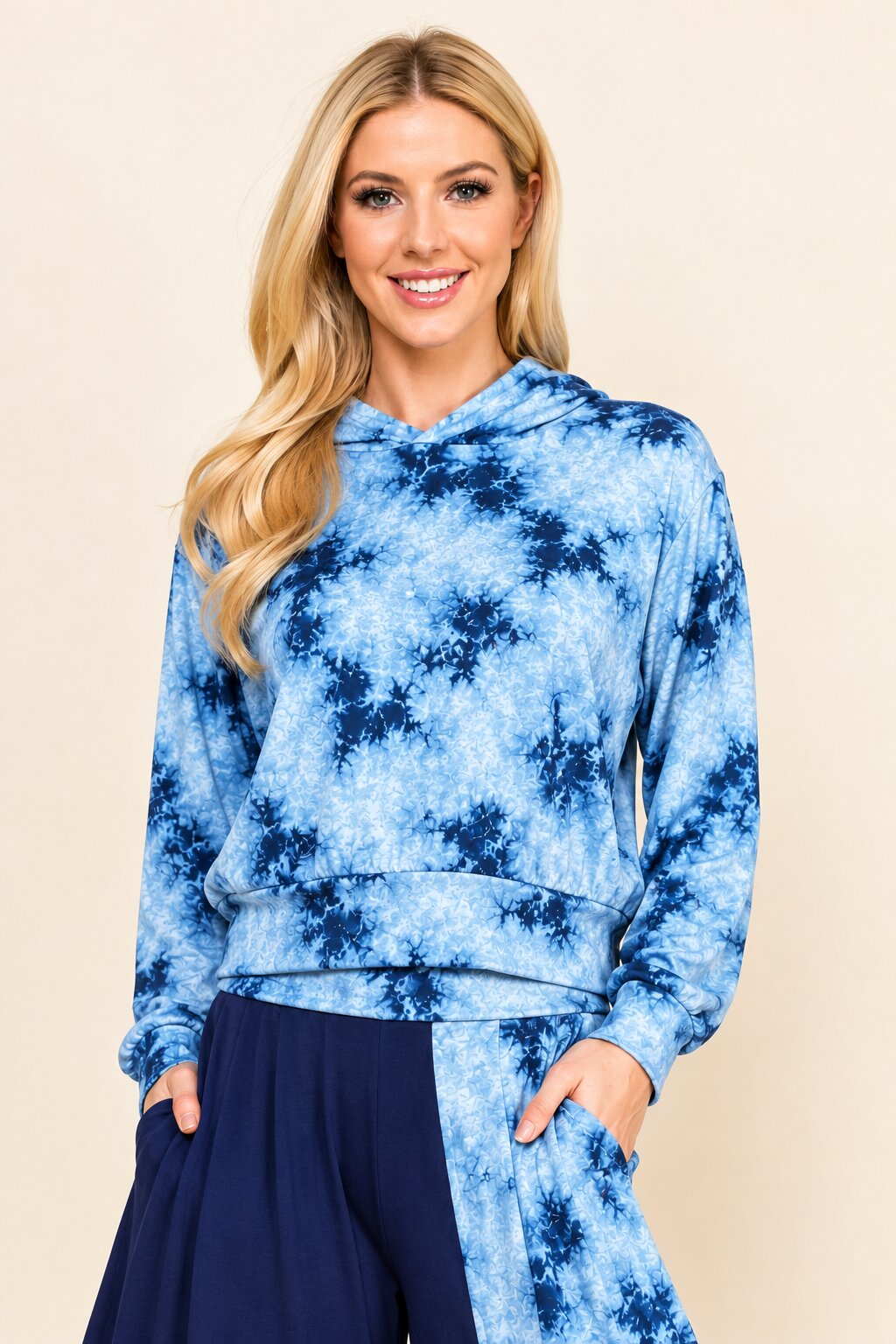 Navy Cloud Tie-Dye Cropped Hoodie – Soft Lounge Hoodie for Women | Made in USA