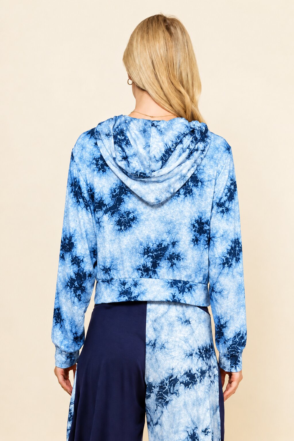 Navy Cloud Tie-Dye Cropped Hoodie – Soft Lounge Hoodie for Women | Made in USA