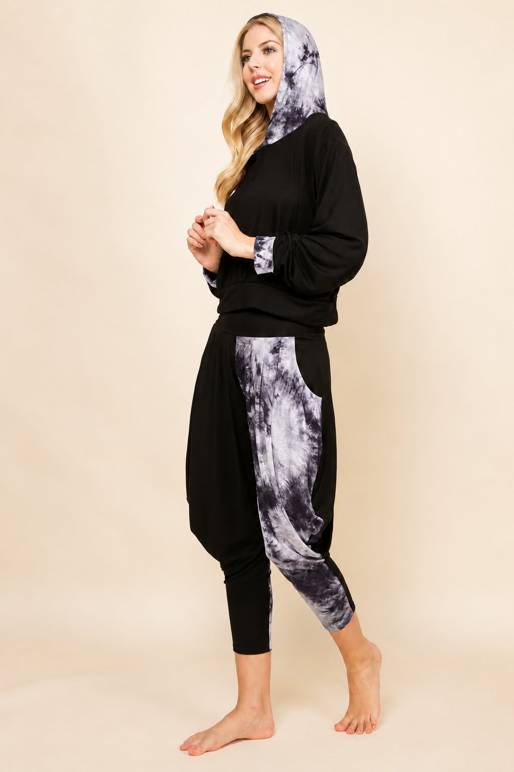 Black Cloud Patchwork Hoodie &amp; Harem Pants Matching Set | Made in USA