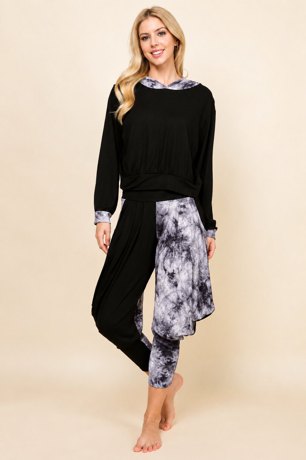 Black Cloud Patchwork Hoodie &amp; Harem Pants Matching Set | Made in USA