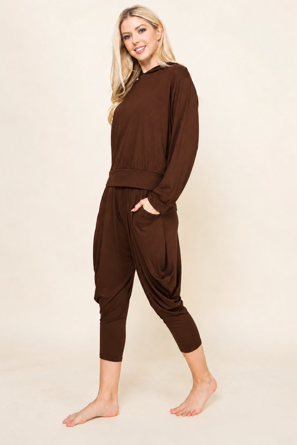Brown Hoodie &amp; Harem Pants Matching Set | Made in USA