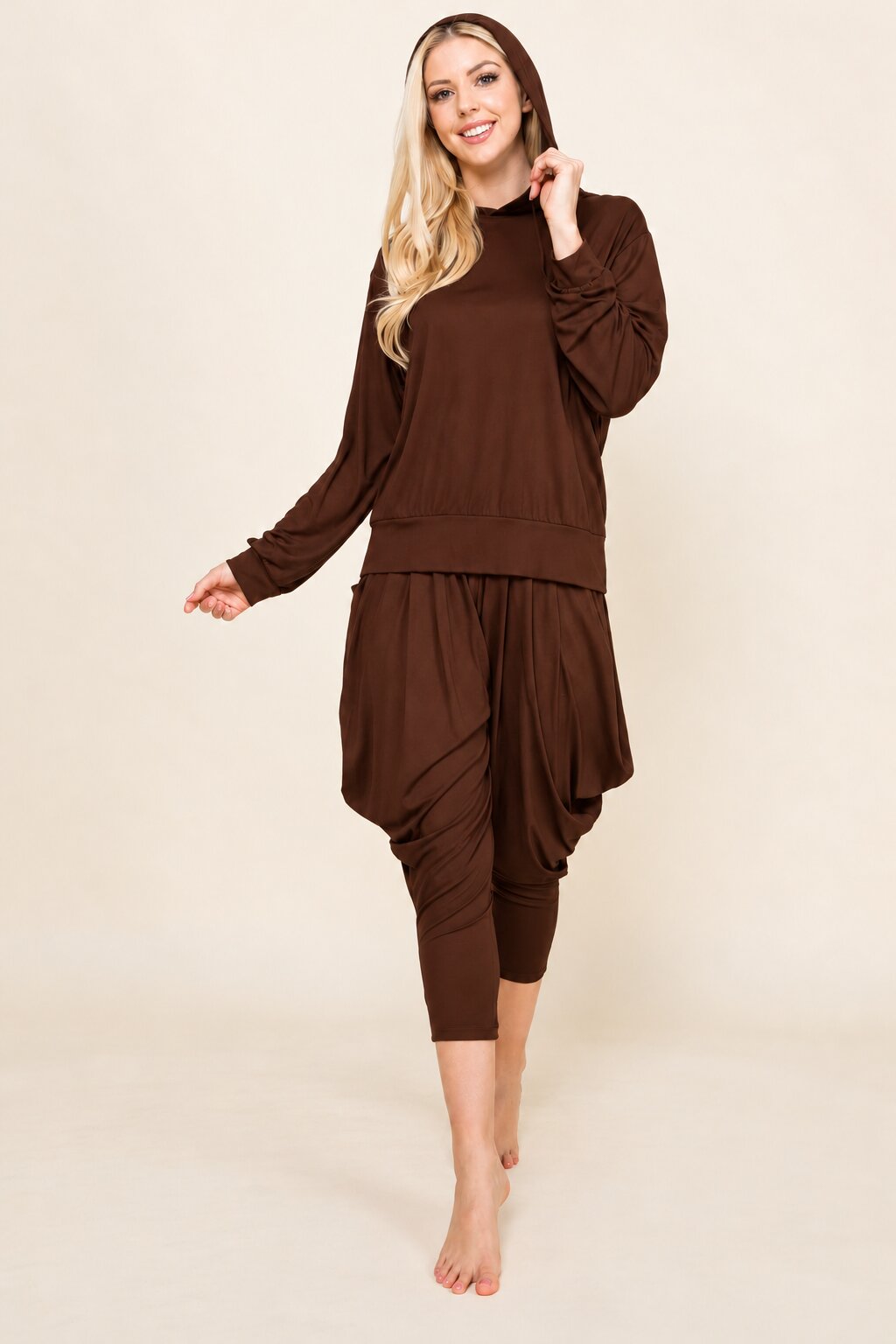 Brown Hoodie &amp; Harem Pants Matching Set | Made in USA