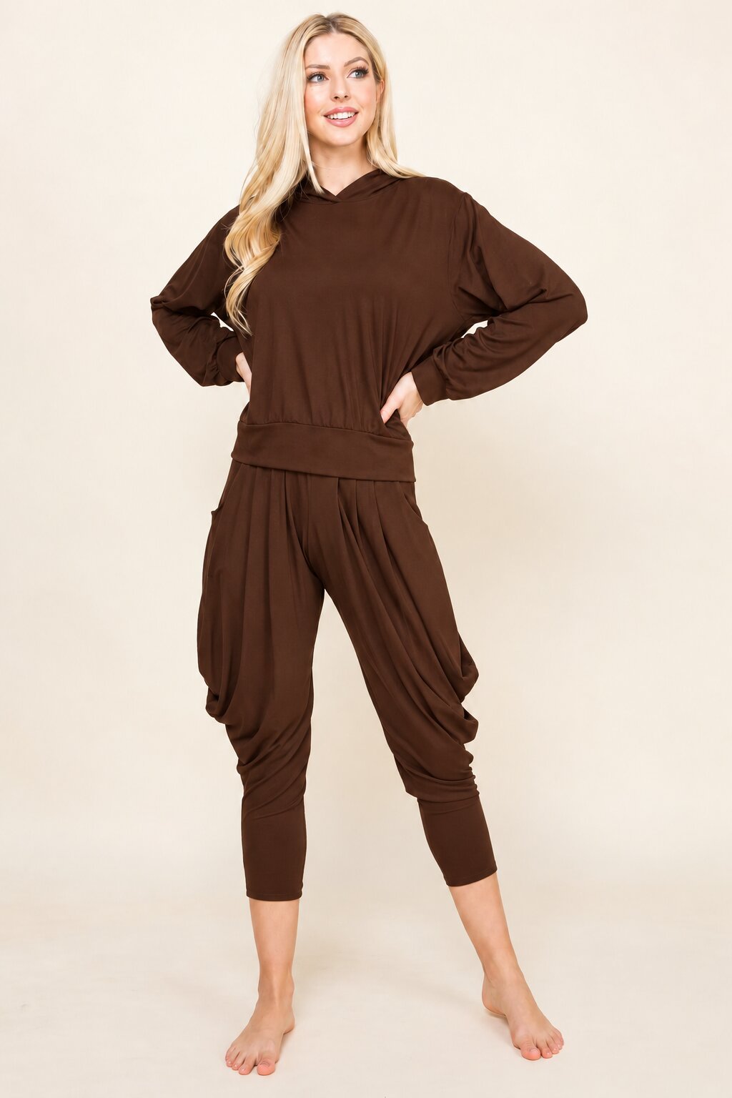 Brown Hoodie &amp; Harem Pants Matching Set | Made in USA