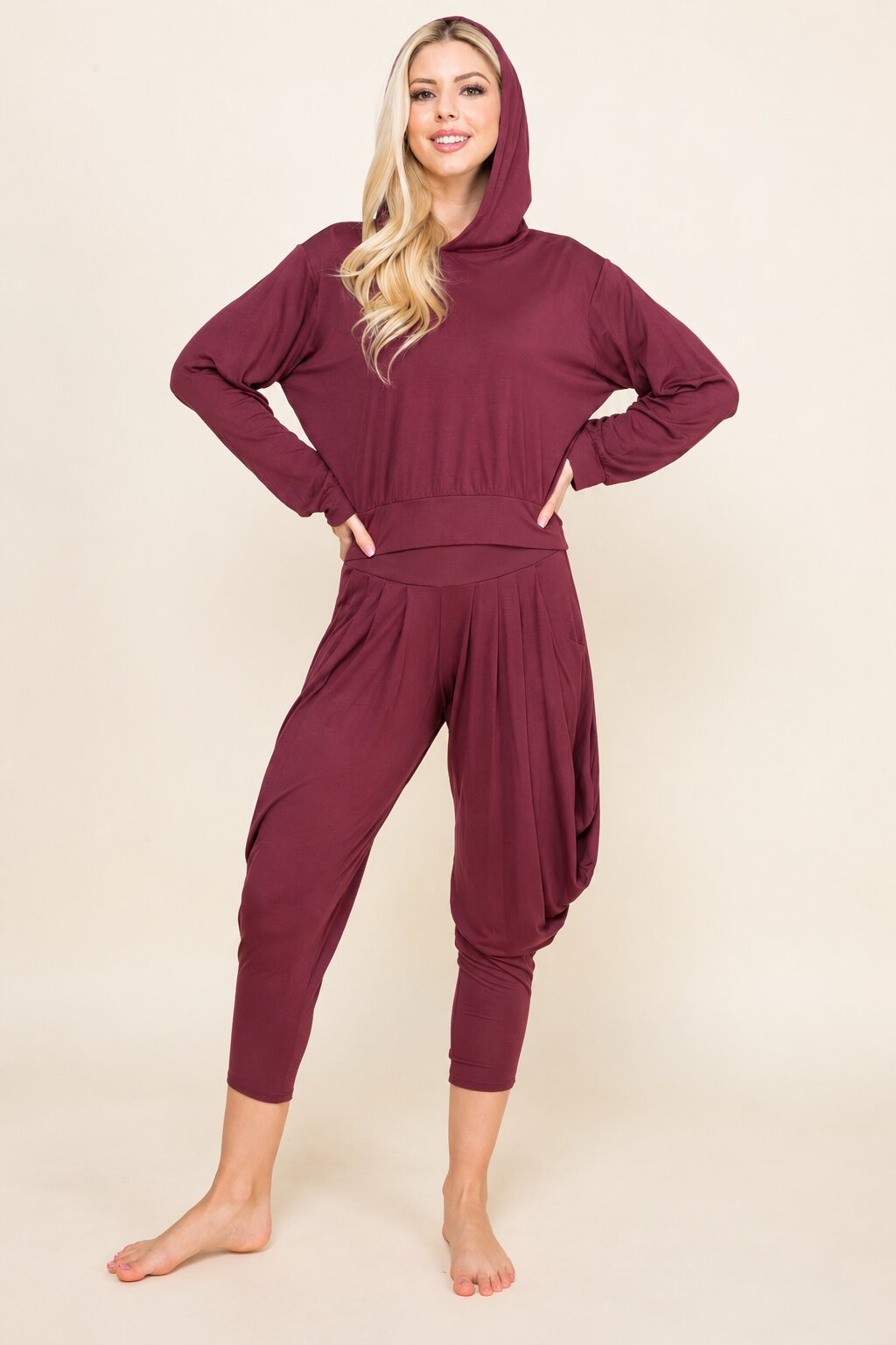 Burgundy Kooniez Hoodie &amp; Harem Pants Matching Set Full