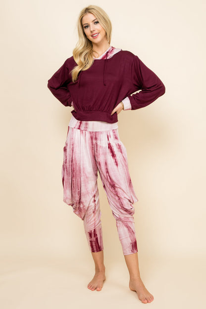 Burgundy Marble Tie-Dye Pants &amp; Burgundy Marble Patchwork Hoodie