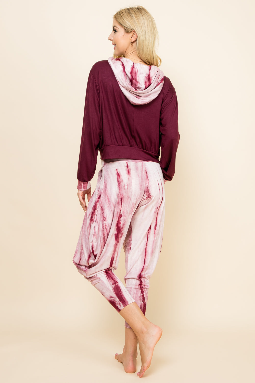 Burgundy Marble Tie-Dye Pants &amp; Burgundy Marble Patchwork Hoodie