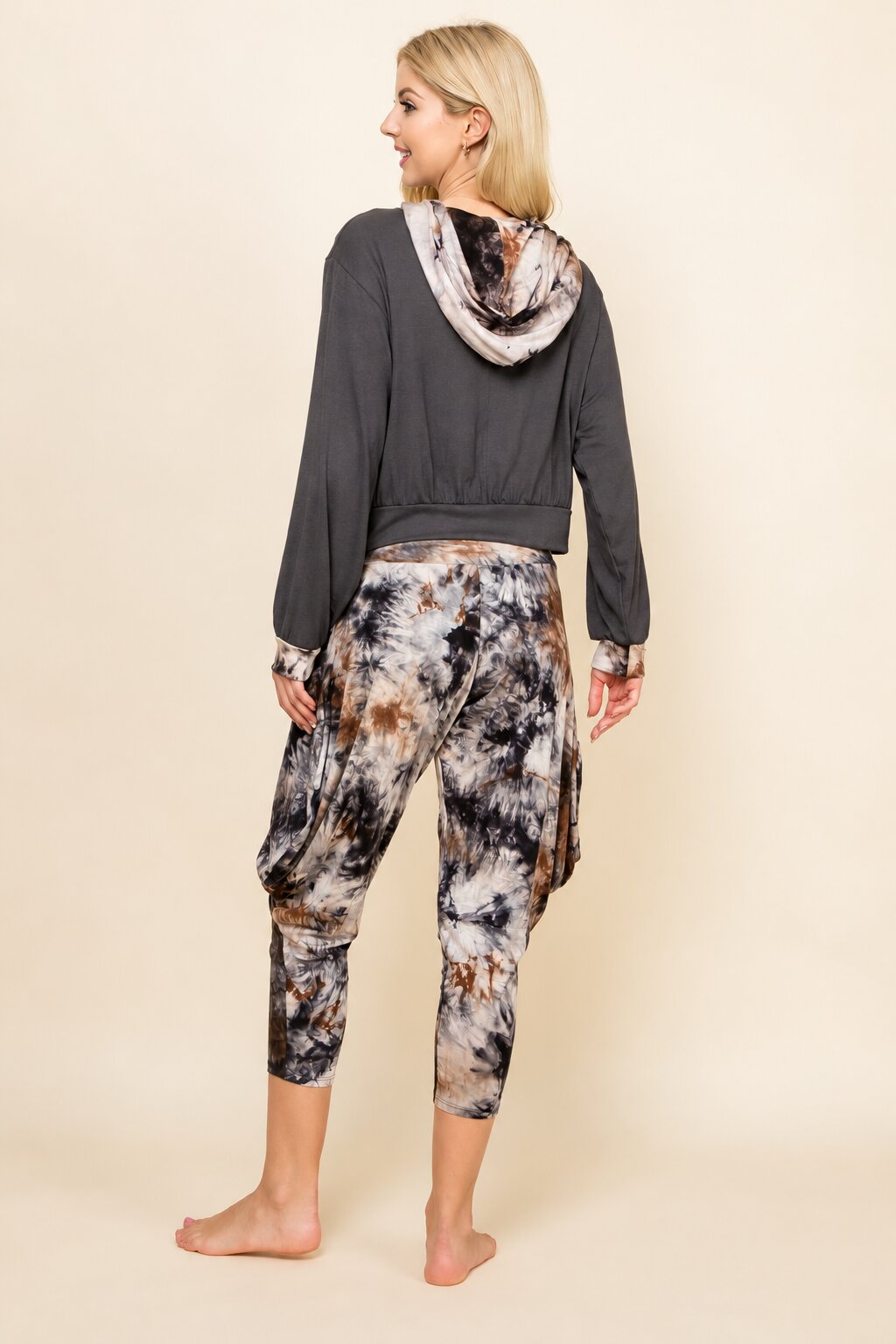 Charcoal &amp; Dark Navy Tie Dye Hoodie &amp; Harem Pants Matching Set | Made in USA