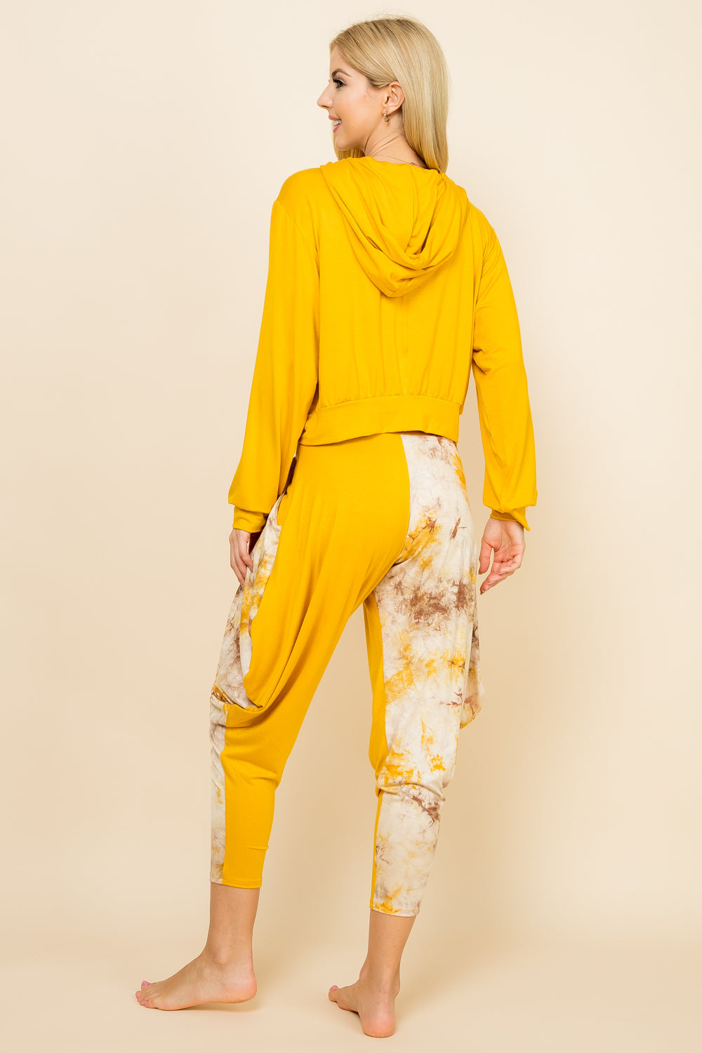 Kooniez Set - Mustard Patchwork Pants &amp; Mustard Solid Hoodie