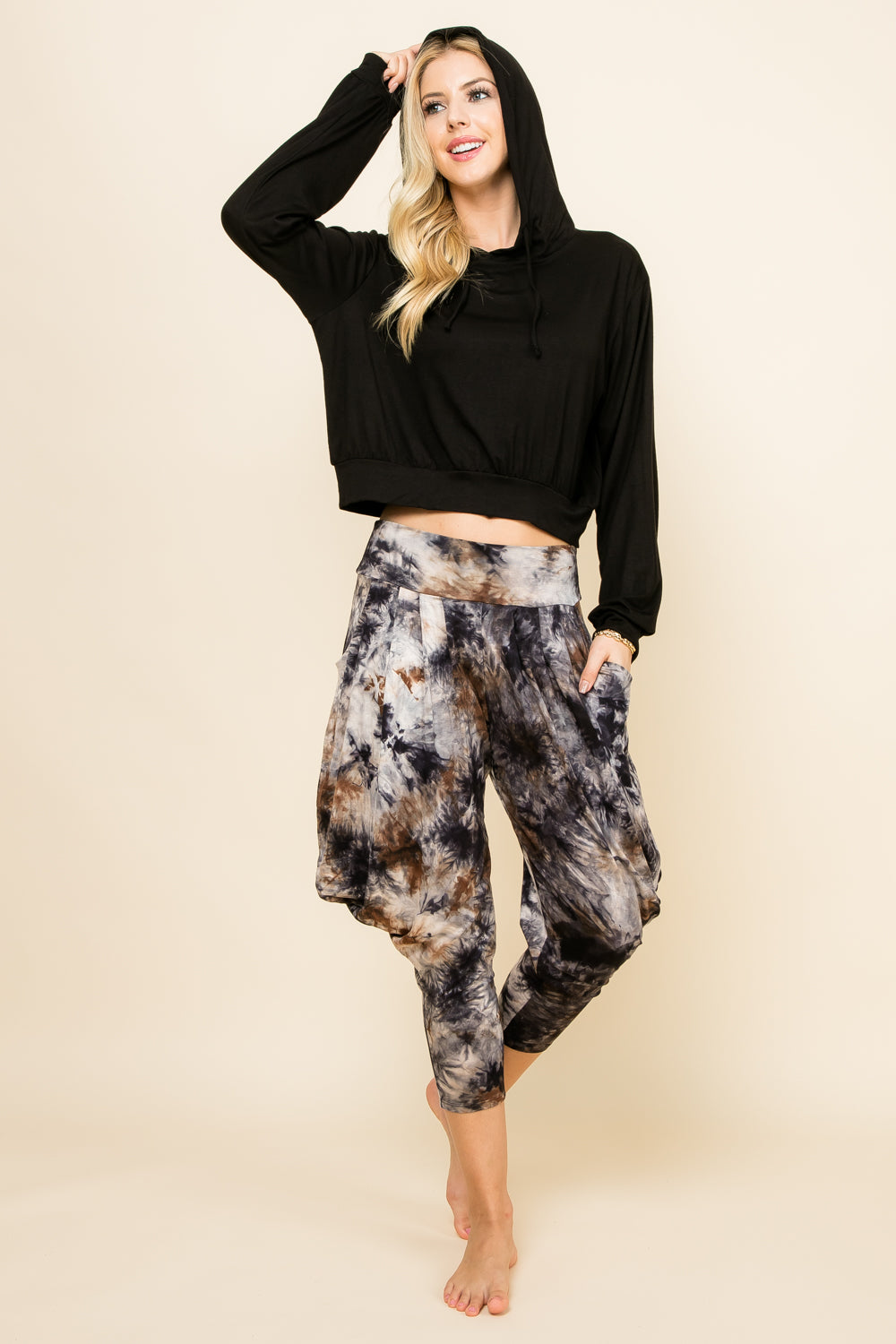 Dark Navy Tie-Dye Pants & Black Solid Hoodie