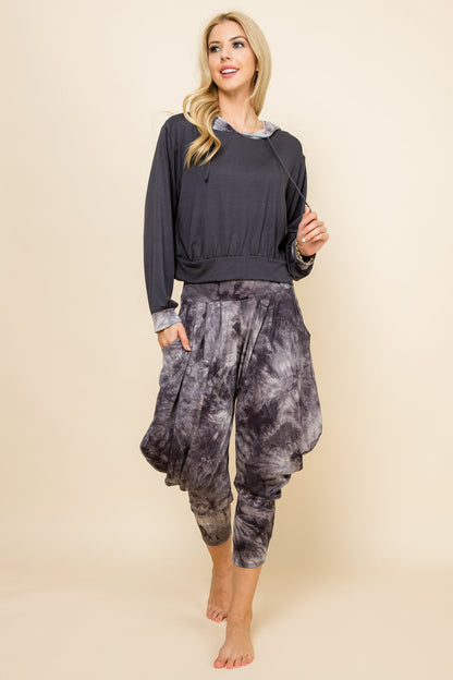Black/White Tie-Dye Pants &amp; Charcoal Patchwork Hoodie