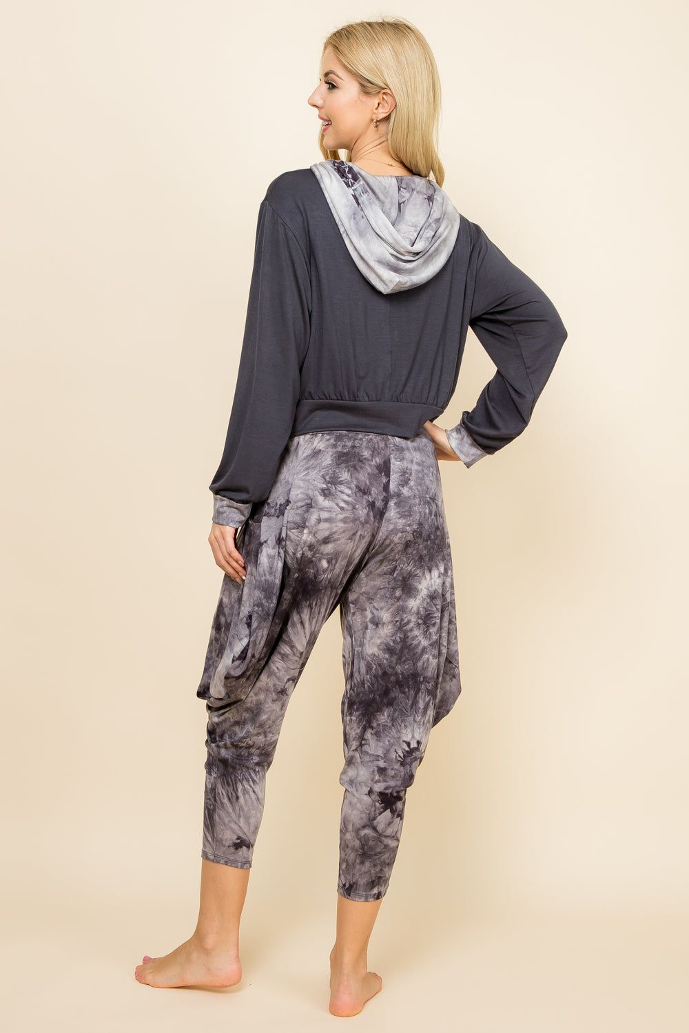 Black/White Tie-Dye Pants &amp; Charcoal Patchwork Hoodie