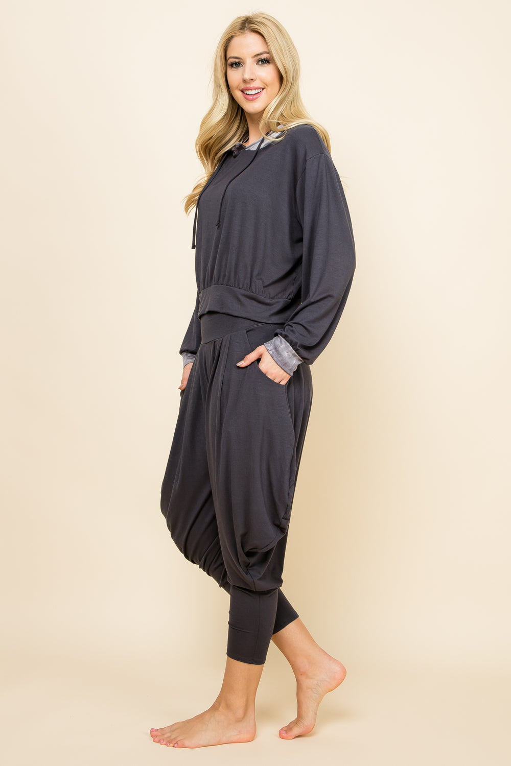 Charcoal Solid Pants &amp; Charcoal Patchwork Hoodie