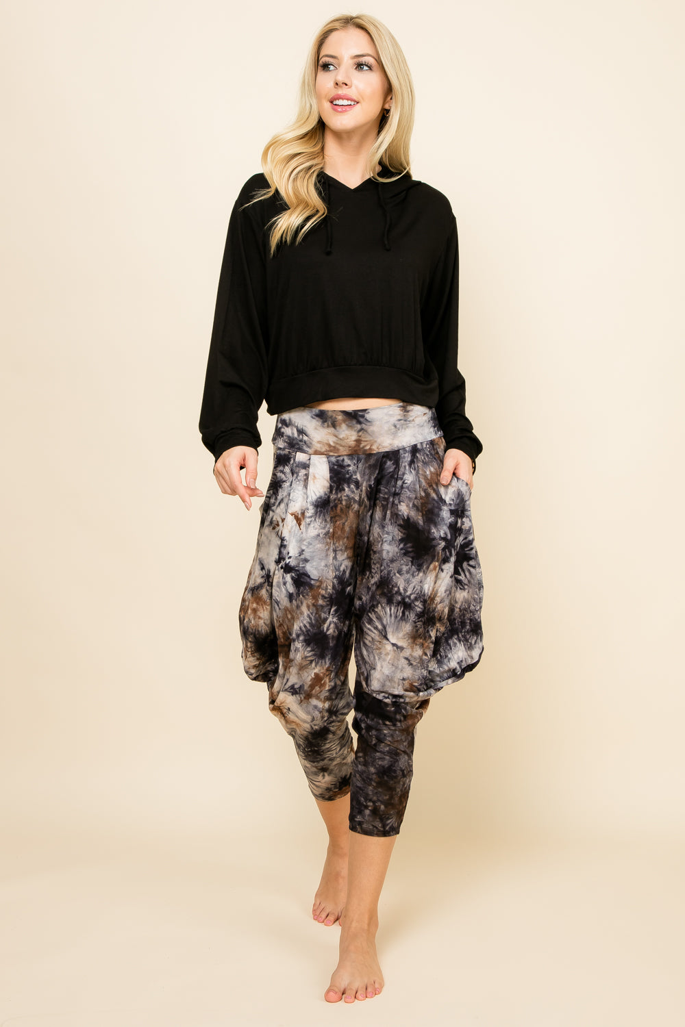 Dark Navy Tie-Dye Pants &amp; Black Solid Hoodie