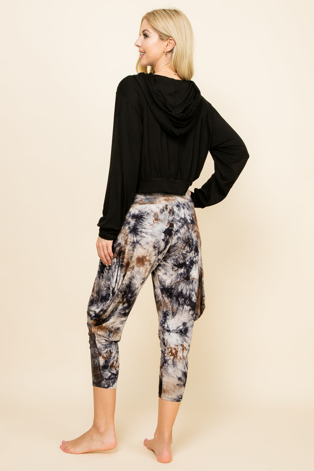Dark Navy Tie-Dye Pants &amp; Black Solid Hoodie