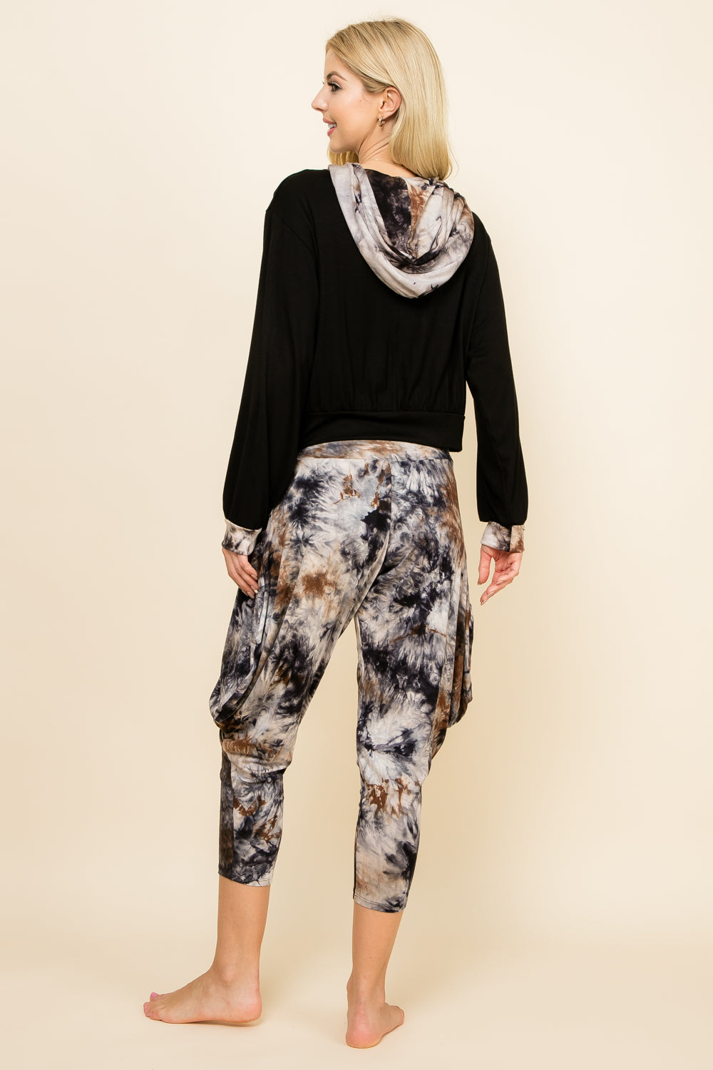 Kooniez Set - Dark Navy Tie-Dye Pants &amp; Dark Navy Patchwork Hoodie