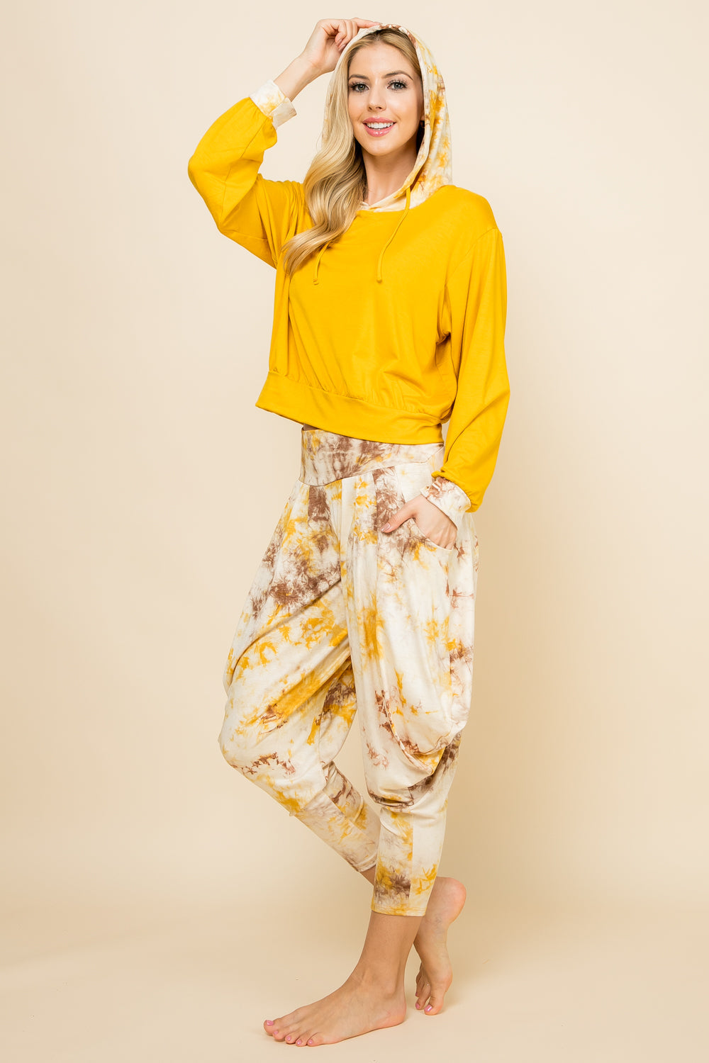 Mustard Tie-Dye Pants &amp; Mustard Patchwork Hoodie