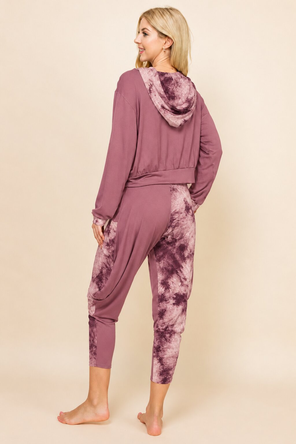 Mauve Patchwork Hoodie &amp; Harem Pants Matching Set | Made in USA
