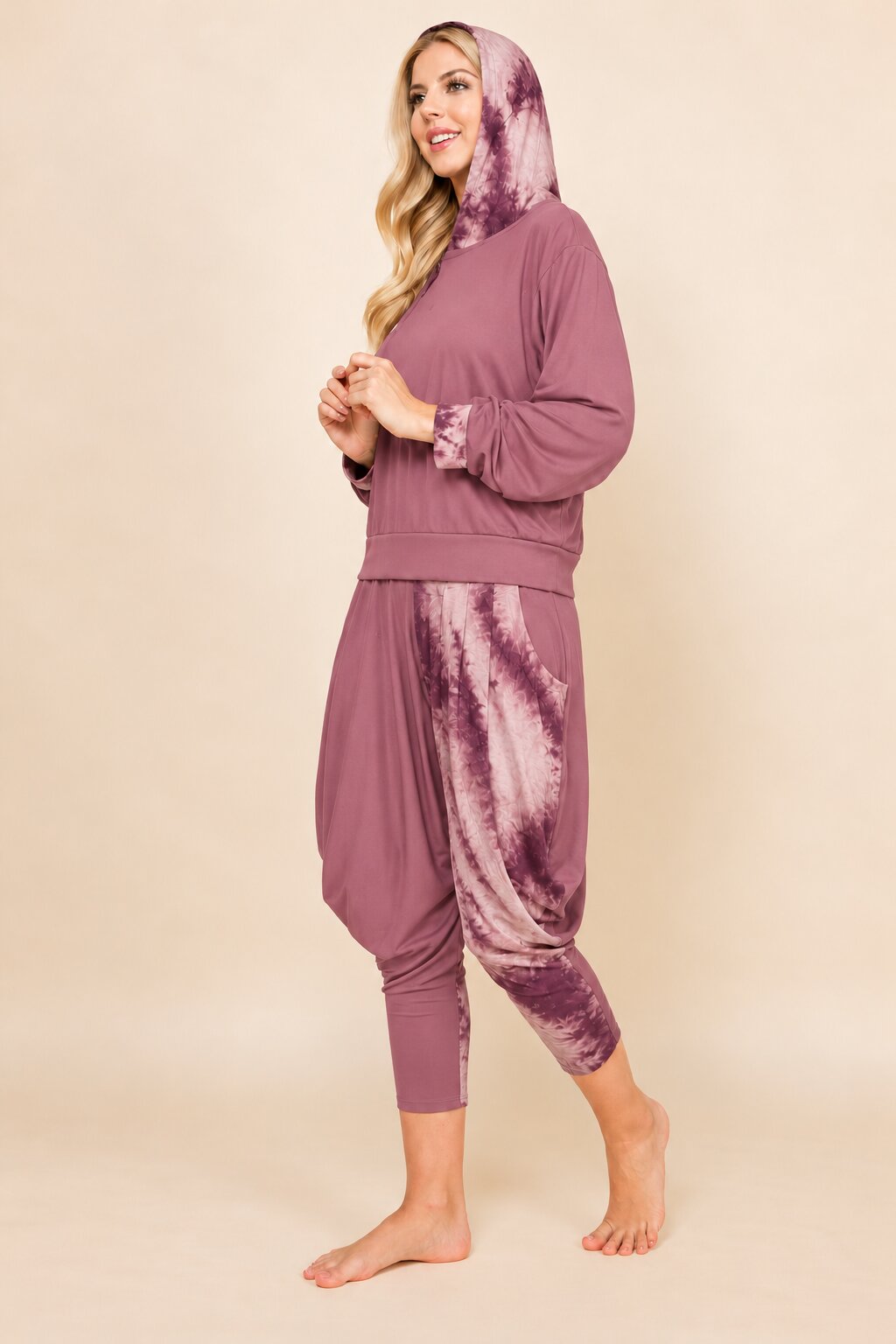 Mauve Patchwork Hoodie &amp; Harem Pants Matching Set | Made in USA