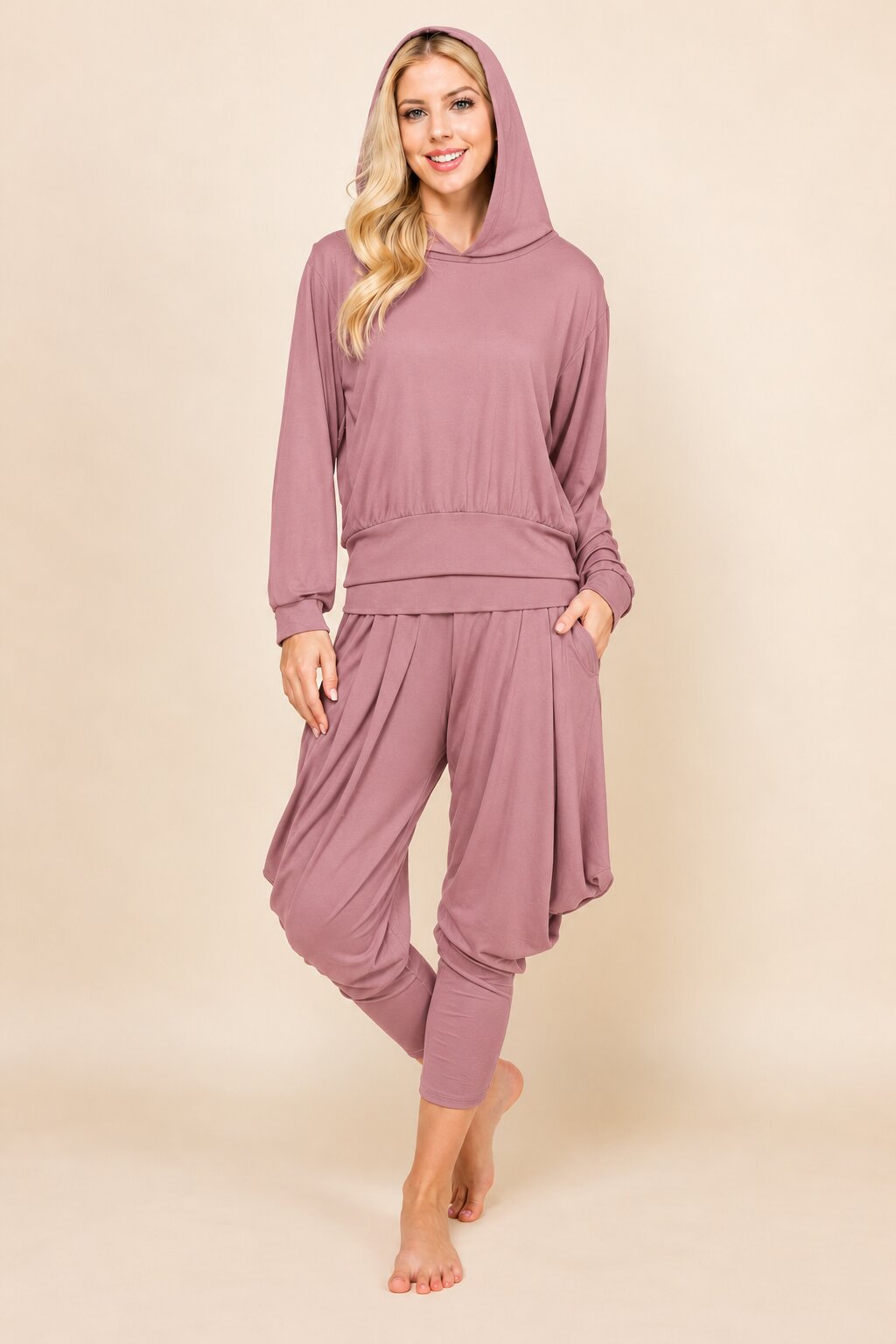 Mauve Hoodie & Harem Pants Matching Set | Made in USA