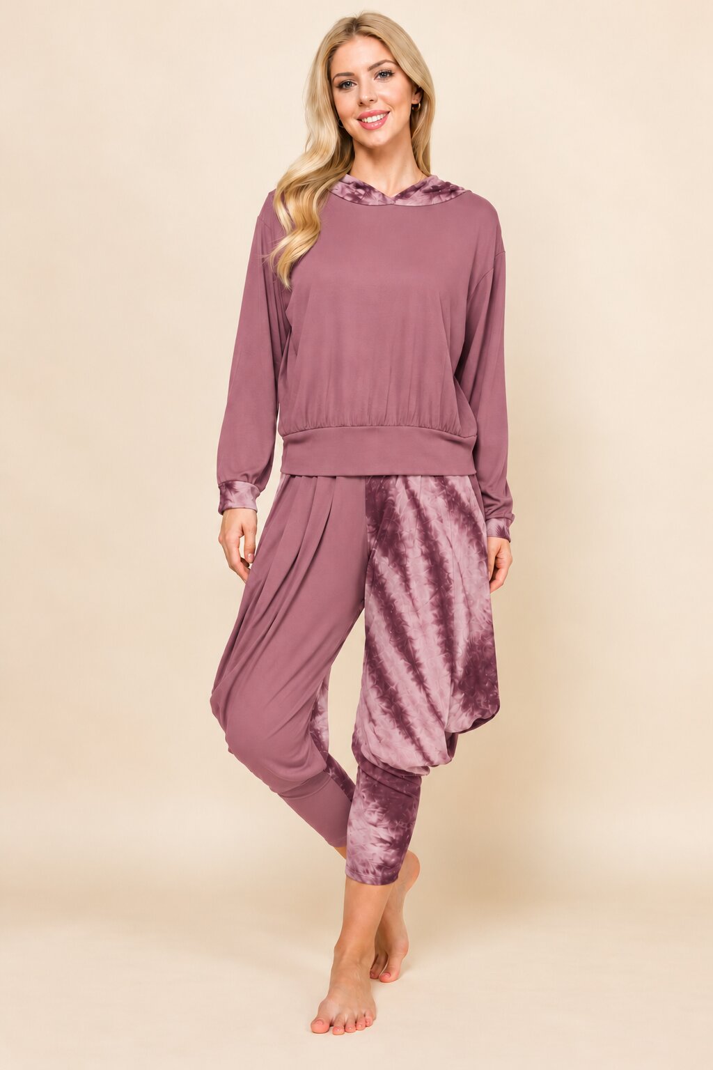 Mauve Patchwork Hoodie &amp; Harem Pants Matching Set | Made in USA