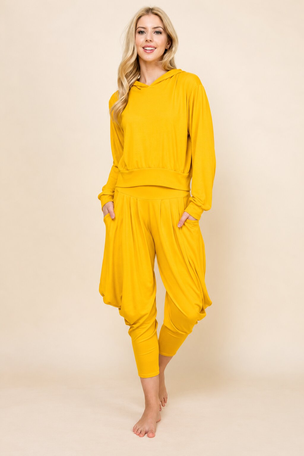 Mustard Hoodie &amp; Harem Pants Matching Set | Made in USA
